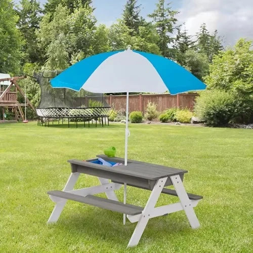 שולחן פיקניק מעץ לילדים עם שימשייה ותאי פעילות דגם פליי TB2401