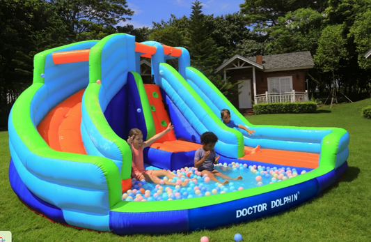 מתנפח מים ענק עם 2 מגלשות, תותח מים ובריכת שכשוך W73002