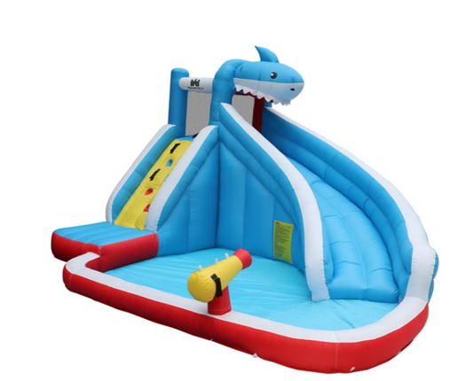 🦈 מתנפח מים ענק בצורת כריש -מגלשה, תותח מים ובריכת שכשוך63114