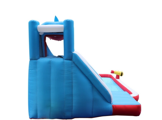 🦈 מתנפח מים ענק בצורת כריש -מגלשה, תותח מים ובריכת שכשוך63114