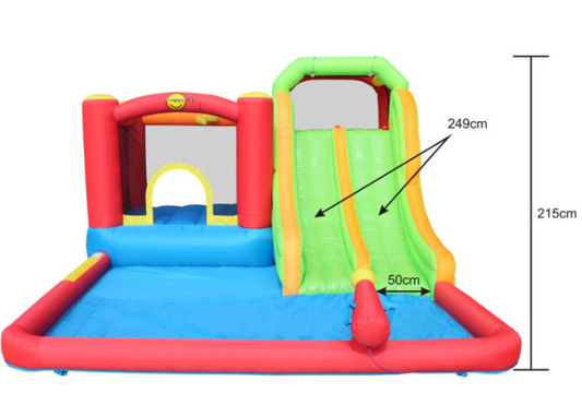 מגלשת מים מפוארת בשילוב מתקן קפיצה דגם 9763 מבית HappyHop