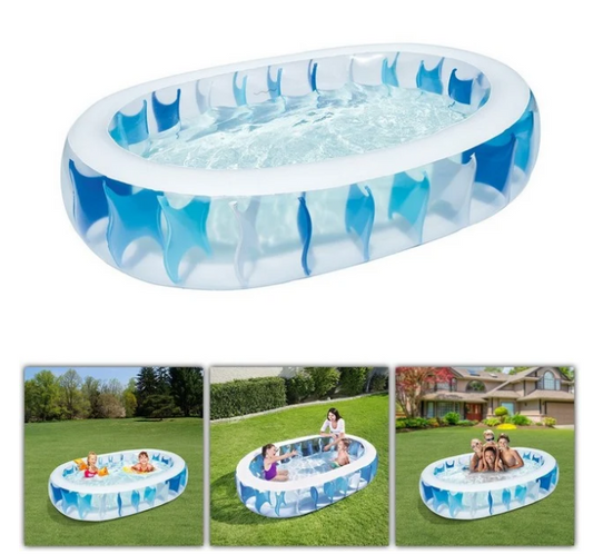 בריכה אובלית מתנפחת שקופה בעיטור גלים 54066 Bestway