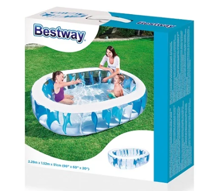 בריכה אובלית מתנפחת שקופה בעיטור גלים 54066 Bestway
