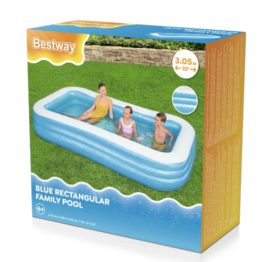 בריכה מתנפחת לילדים ולמשפחה מלבנית כחולה (305X183X46 ס''מ) 54009 מבית Bestway