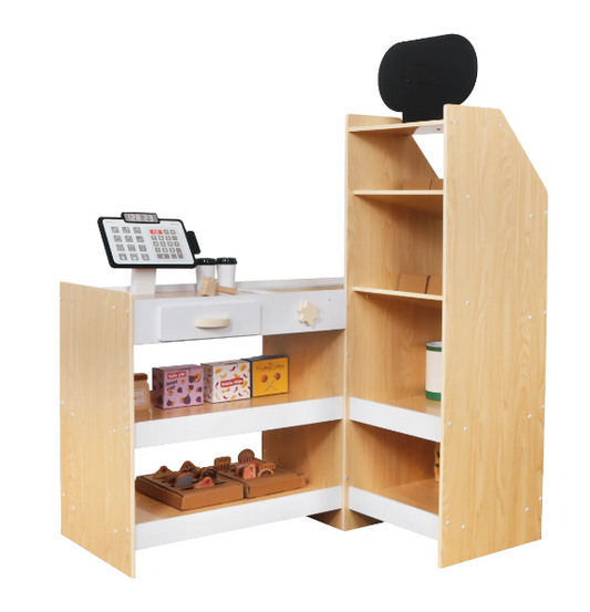 עמדת סופר עם קופה מעץ לילדים W10A214 שמח עד הבית