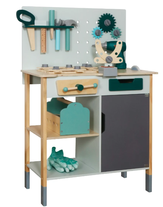 עמדת כלי עבודה איתמר בצבע טורקיז מעץ לילדים | מקט W03D234| שמח עד הבית