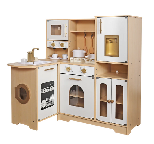 מטבח פינתי אלקטרוני דורון עץ טבעי לילדים | מקט W10C968|שמח עד הבית