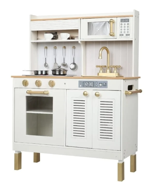 מטבח אלקטרוני מונקו מעץ לילדים לבן משמיע צלילים MONACO