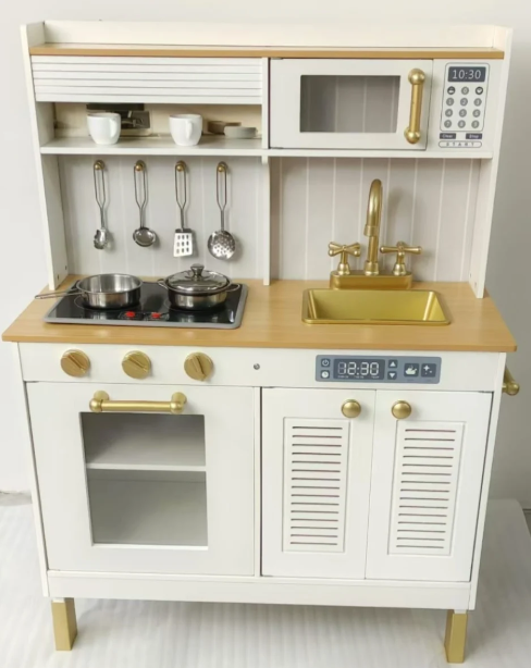 מטבח אלקטרוני מונקו מעץ לילדים לבן משמיע צלילים MONACO