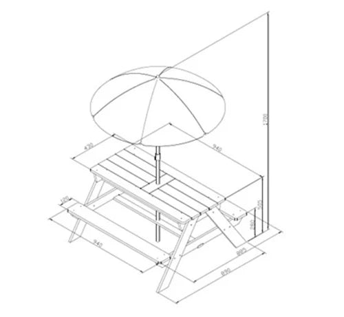 שולחן פיקניק מעץ לילדים עם שימשייה ותאי פעילות דגם פליי TB2401