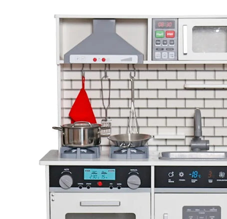 מטבח אדווה מעץ לילדים לבן אלקטרוני משמיע צלילים