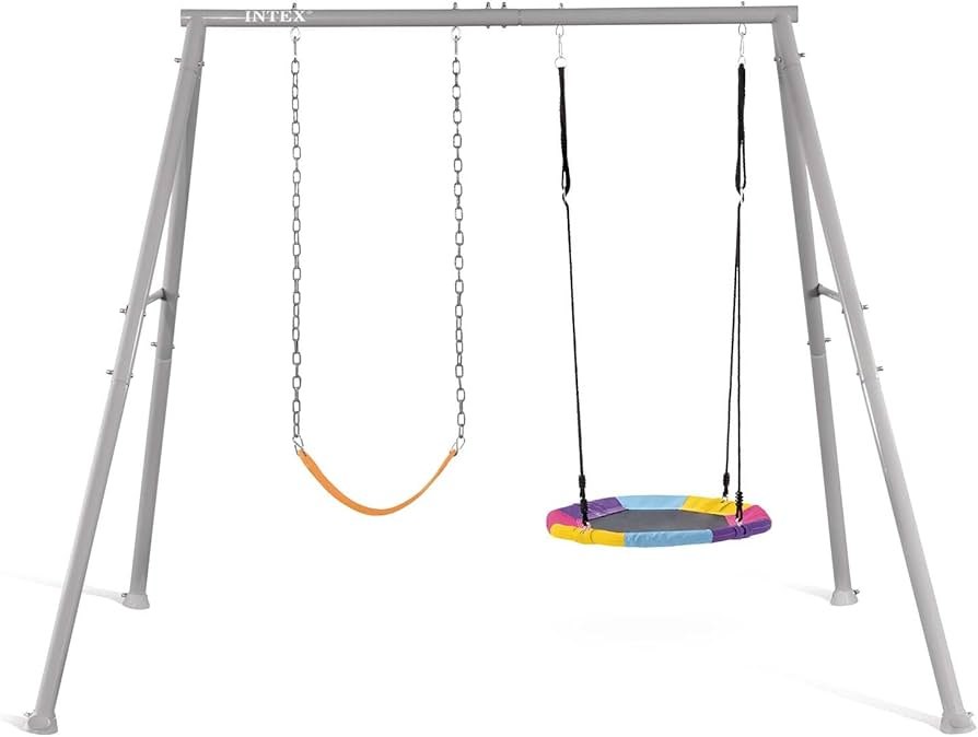 נדנדת חצר שני חלקים עם נדנדת מושב גמיש ונדנדת צלחת רחבה דגם 44126 - שמח עד הבית