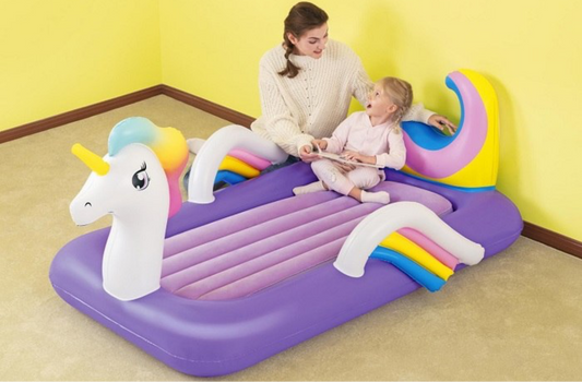 מיטת חד קרן מתנפחת לילדים - קסם של שינה בכל מקום 🌈✨| BESTWAY |67713