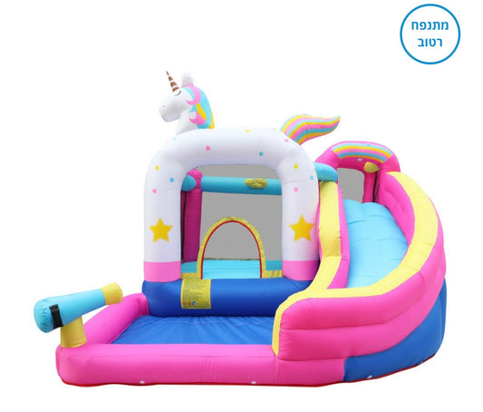 מתקן מתנפח עם מים בצורת חד קרן וקשת בענן W63103