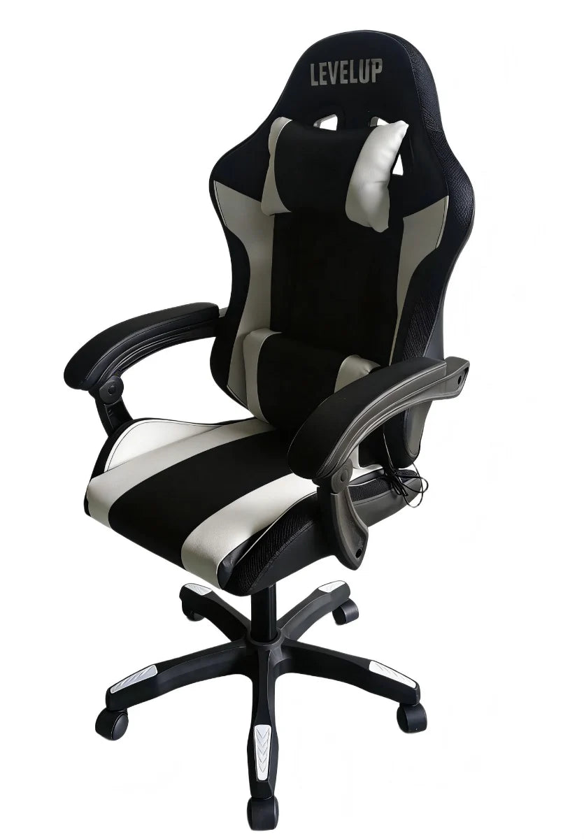 כיסא גיימינג לבן LEVEL UP עם RGB - שמח עד הבית