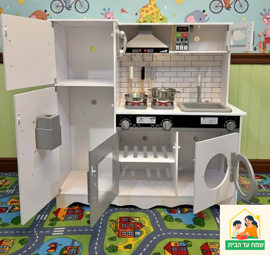 מטבח אלקטרוני אביגיל לבן מעץ לילדים | מק"ט W10C991B| שמח עד הבית