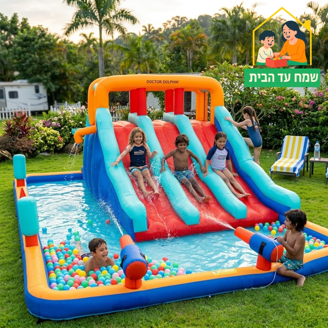 מתנפח מים עם מגלשה תלת מסלולית Doctor Dolphin - שמח עד הבית