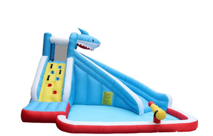 🦈 מתנפח מים ענק בצורת כריש -מגלשה, תותח מים ובריכת שכשוך63114
