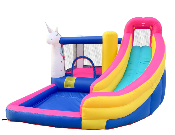 🦄 מתקן מתנפח חד קרן עם מים – קפיצה, מגלשה ובריכת שכשוך 63109