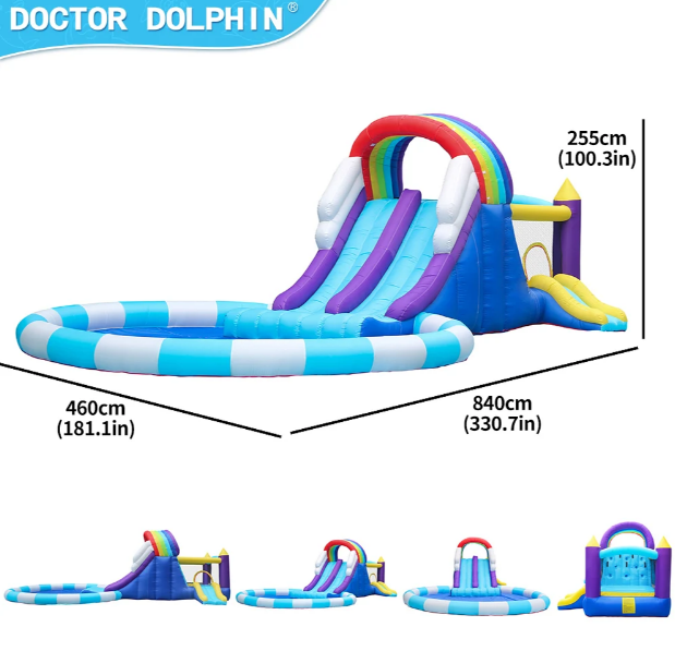 🌈 מתנפח ענק קשת בענן עם שלוש מגלשות - Doctor Dolphin מק"ט W63102