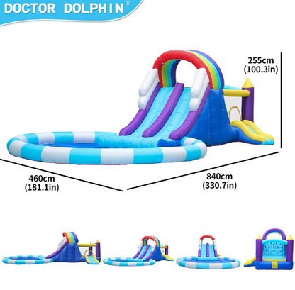 🌈 מתנפח ענק קשת בענן עם שלוש מגלשות - Doctor Dolphin מק"ט W63102