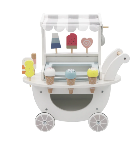 גלידרייה ניידת מעץ לבנה לילדים W10A234