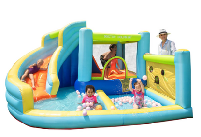 מתקן מתנפח מים עם שיכשוכית ומגלשה - Doctor Dolphin W73003