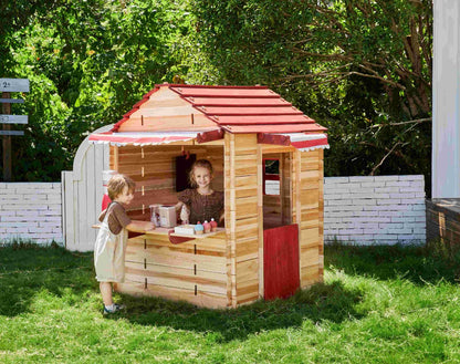 בית עץ לילדים אדום עם מטבח חוץ 240607R - תמונה 4