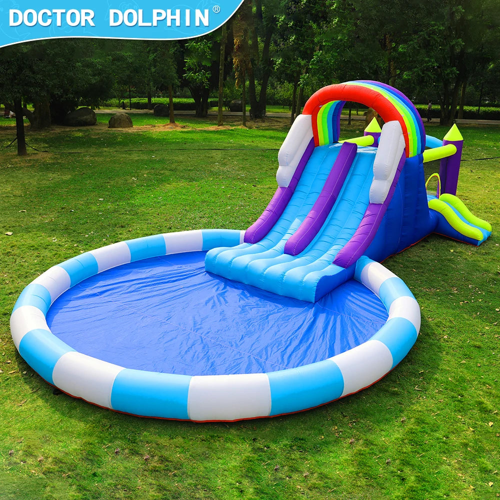 🌈 מתנפח ענק קשת בענן עם שלוש מגלשות - Doctor Dolphin מק"ט W63102