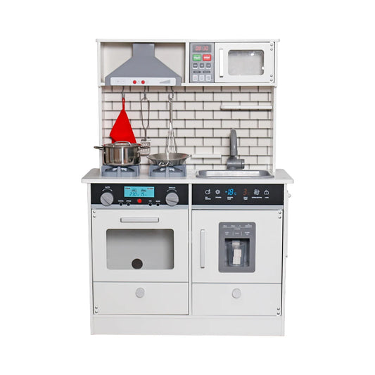 מטבח אדווה מעץ לילדים לבן אלקטרוני משמיע צלילים