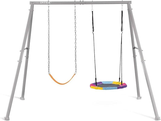 נדנדת חצר שני חלקים עם נדנדת מושב גמיש ונדנדת צלחת רחבה דגם 44126 - שמח עד הבית
