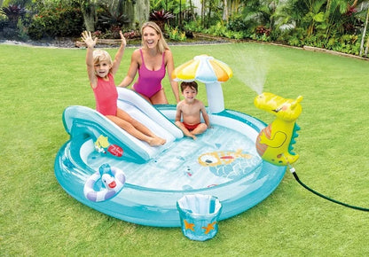 בריכת מתנפחת לילדים INTEX עם מגלשה ומזרקת תנין - שמח עד הבית