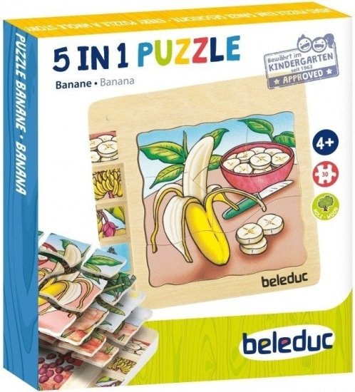 פאזל בננה מעץ 5 ב-1 עם 30 חלקים Beleduc