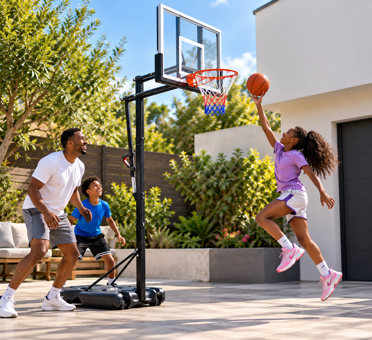מתקן כדורסל לילדים מתכוונן 1.60 עד 2.10 מטר עם לוח 82X59 ס"מ ובסיס למילוי מים או חול - שמח עד הבית (תמונה 4)