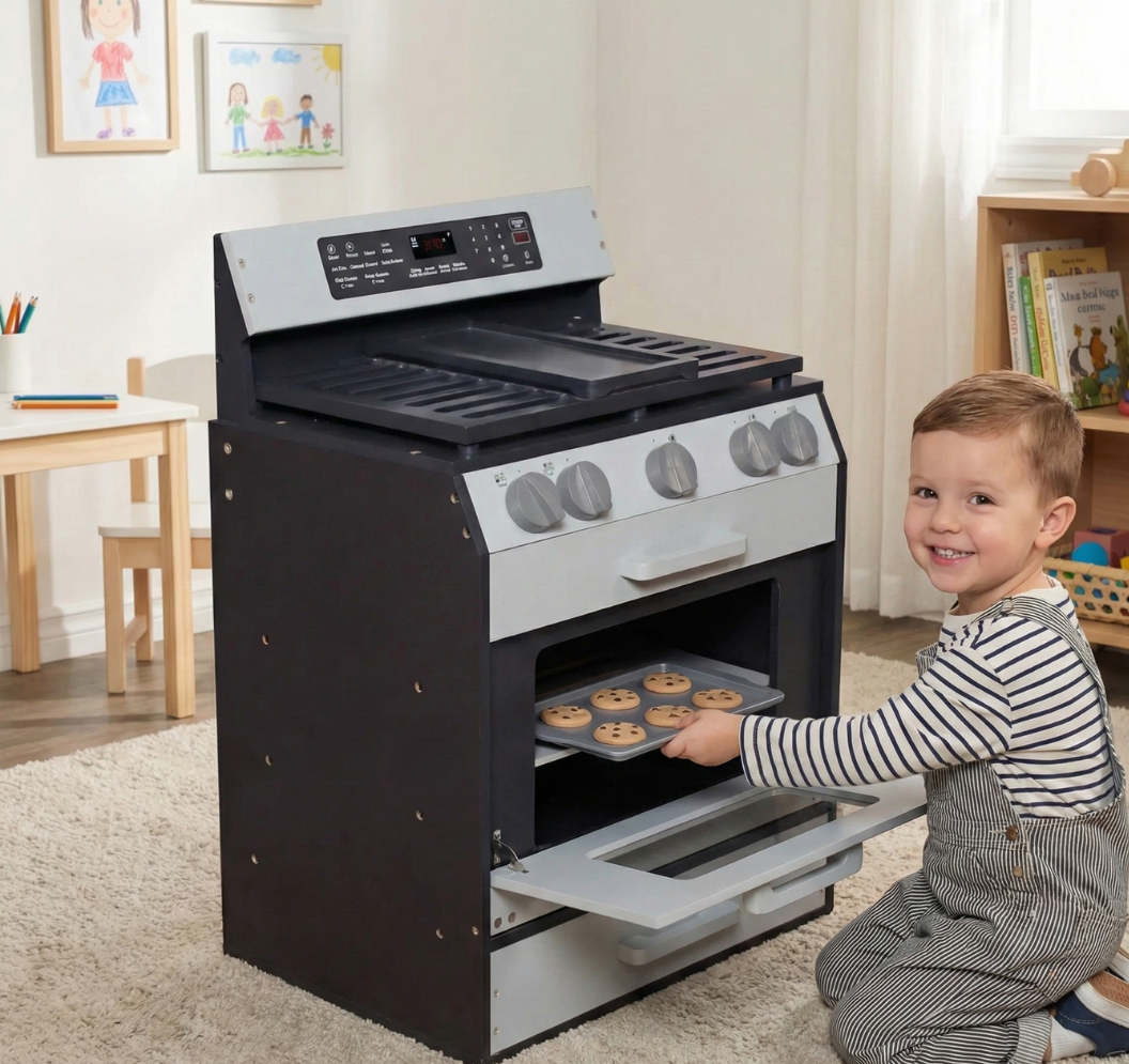 תנור אפייה מאיה - תנור אפייה מעץ לילדים עם כפתורים מסתובבים