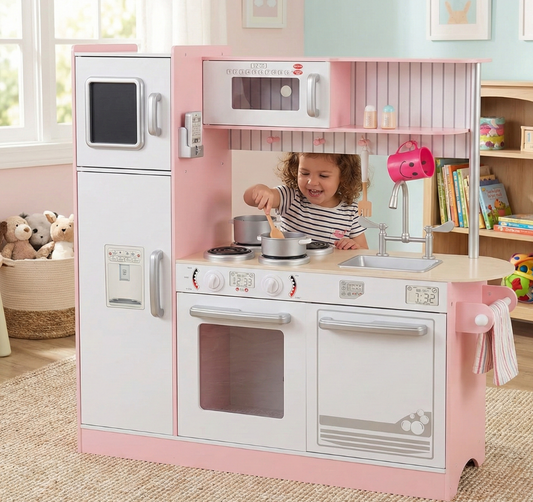 מטבח רעות - מטבח עץ מעוצב עם סט אביזרים משלים למשחק דמיון