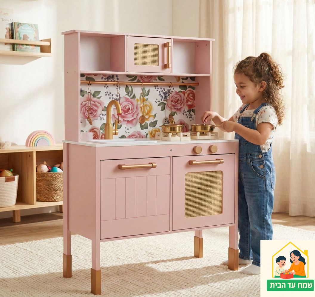 מטבח אגם ורוד - מטבח עץ עם אורות וצלילים בעיצוב רומנטי וקסום