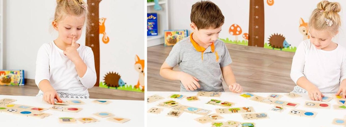 חלקי עץ צבעוניים של משחק התאמת צורות