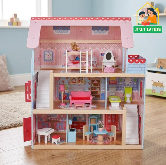 בית בובות נויה מעץ לילדים| מקט W06A100 | בית העץ| שמח עד הבית