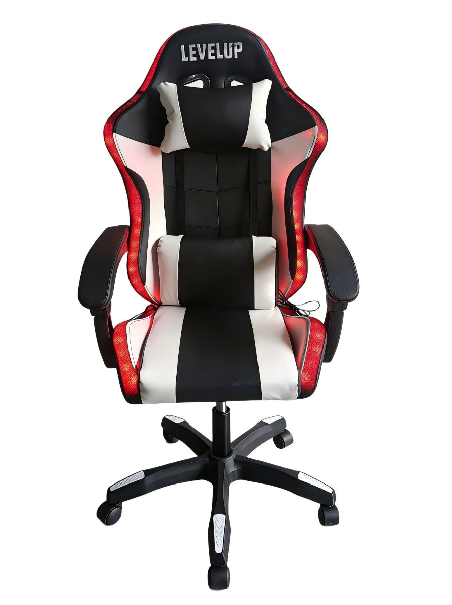 כיסא גיימינג לבן LEVEL UP עם RGB - שמח עד הבית