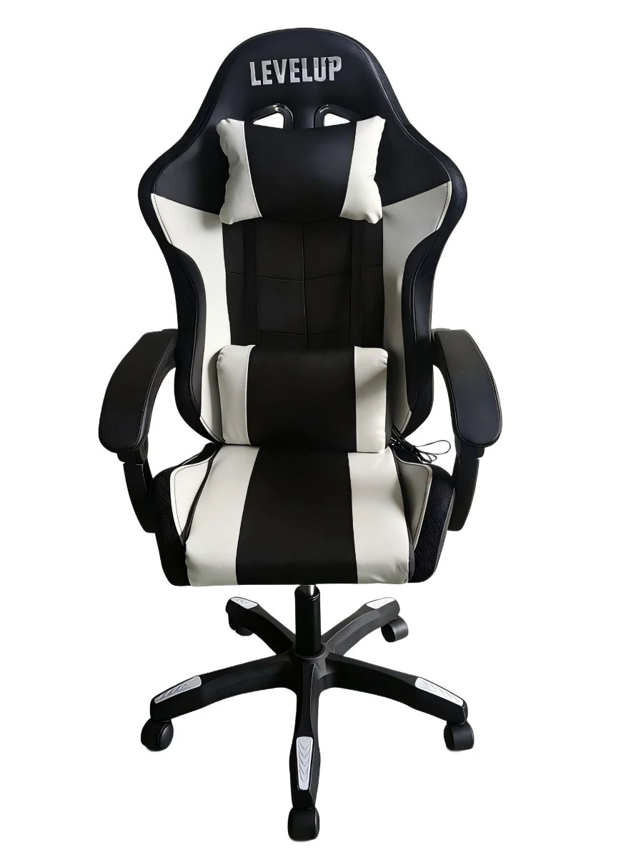 כיסא גיימינג לבן LEVEL UP עם RGB - שמח עד הבית