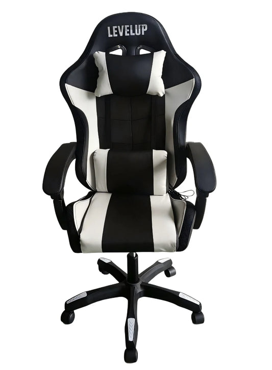 כיסא גיימינג לבן LEVEL UP עם RGB - שמח עד הבית