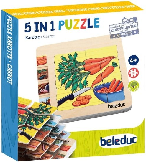 פאזל גזר מעץ 5 ב-1 עם 30 חלקים Beleduc