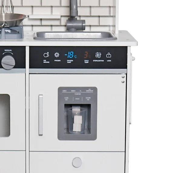 מטבח אדווה מעץ לילדים לבן אלקטרוני משמיע צלילים