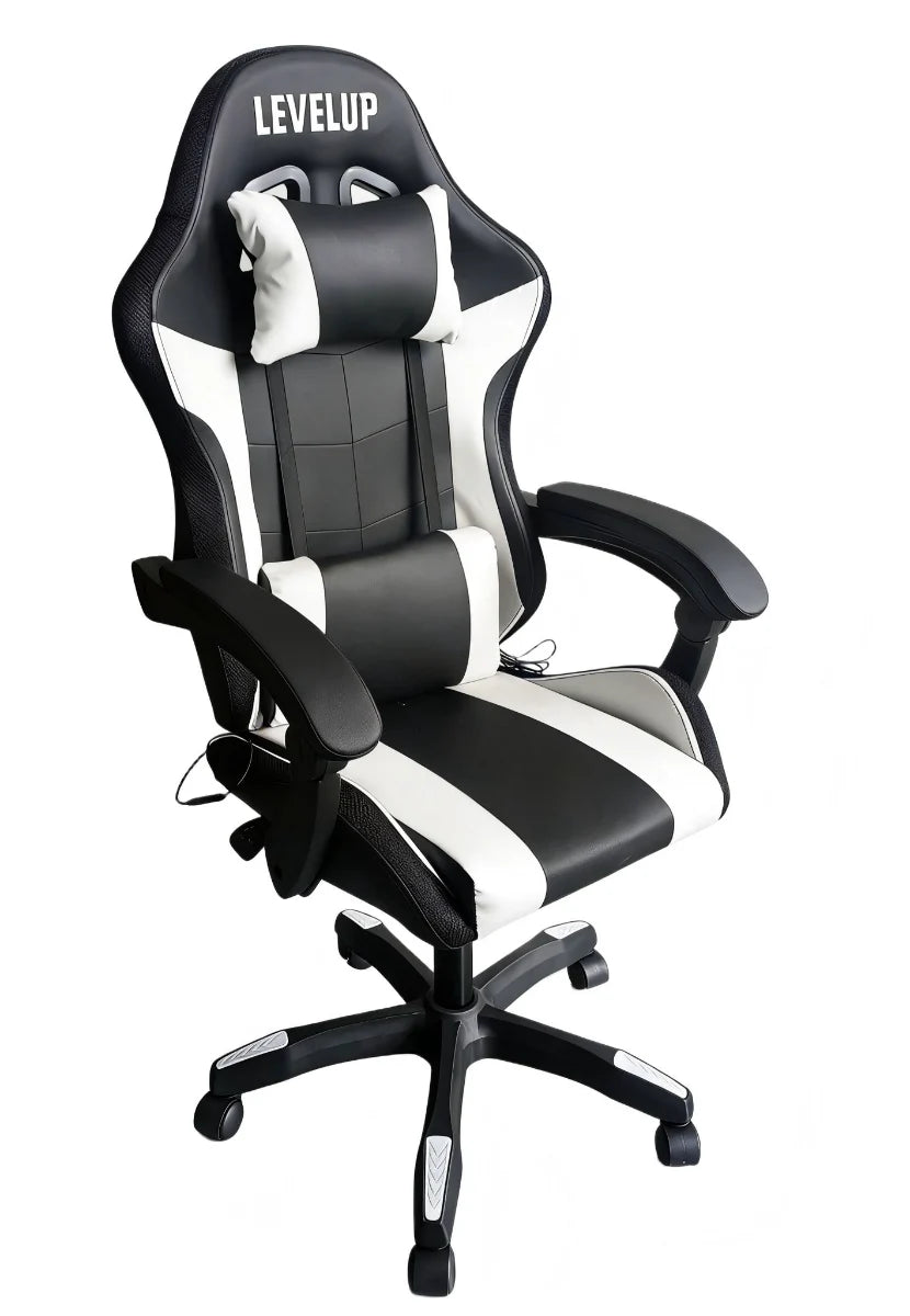 כיסא גיימינג לבן LEVEL UP עם RGB - שמח עד הבית