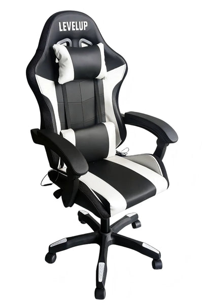 כיסא גיימינג לבן LEVEL UP עם RGB - שמח עד הבית