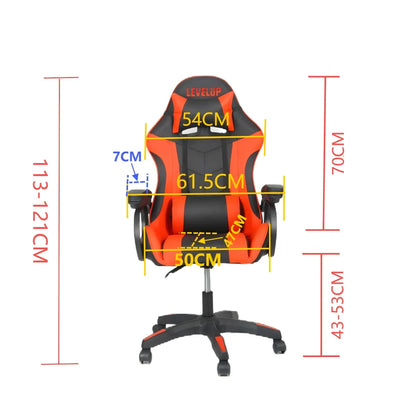 כיסא גיימינג שחור זהב LEVEL UP - משענת ראש וכרית מותנית | שמח עד הבית