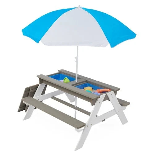 שולחן פיקניק מעץ לילדים עם שימשייה ותאי פעילות דגם פליי TB2401