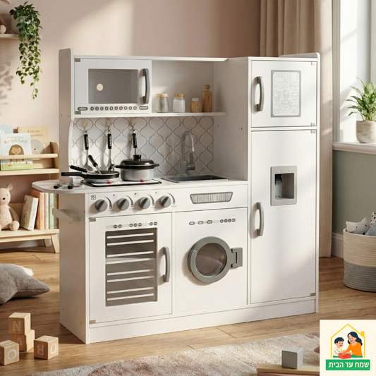 מטבח אביב - מטבח עץ לילדים עם ערכת אביזרים, אורות וצלילים