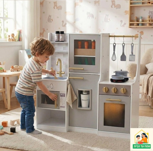 מטבח עץ מודרני לפיתוח הדמיון והקואורדינציה